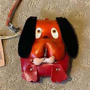 NEW Leather Dog Coin Purse Wristlet w Strap